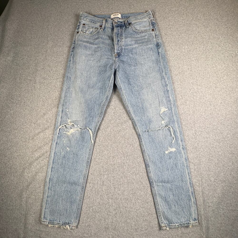 AGOLDE Jamie High Rise Jeans 26 Distressed Ripped Light Wash Raw Hem